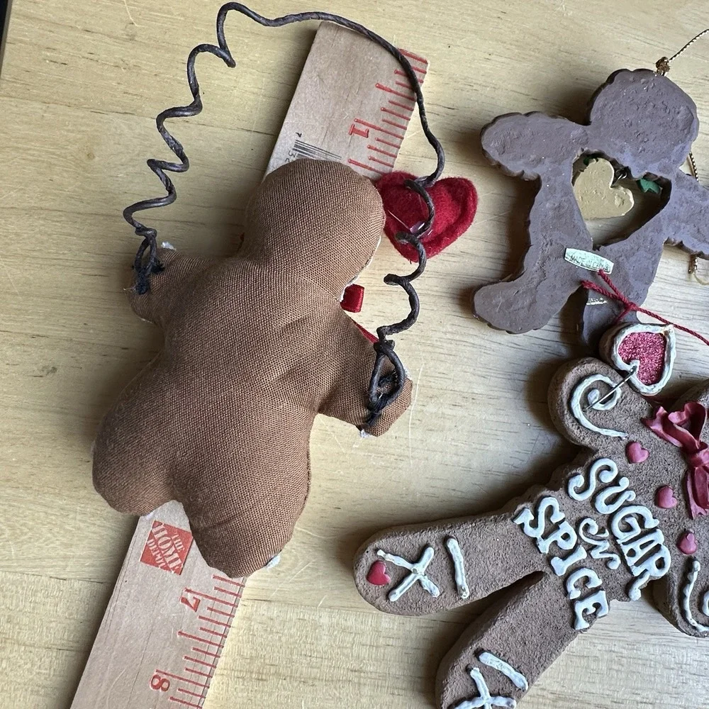 Vintage Gingerbread Man Boy Girl Christmas Tree Holiday Ornaments Lot Of 6